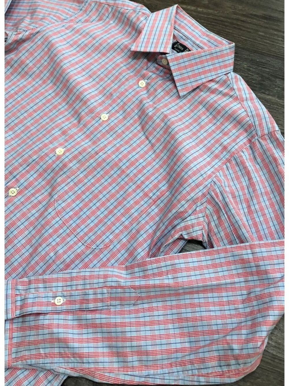 Gitman Bros Mens Medium Blue & Red Plaid Button Up Shirt Made in USA